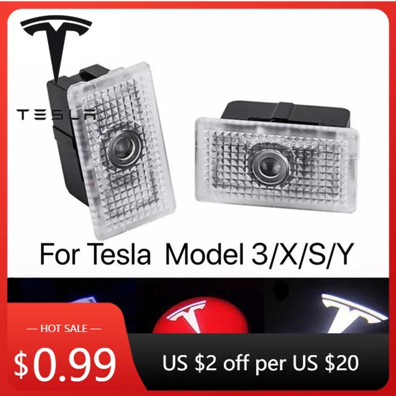 Car Sticker 2025 Hot 2 Pieces 3D For Tesla Model 3 S Y X LED Car Door Welcome Light Logo Projector Lamp Laser Lamp Ghost Shadow