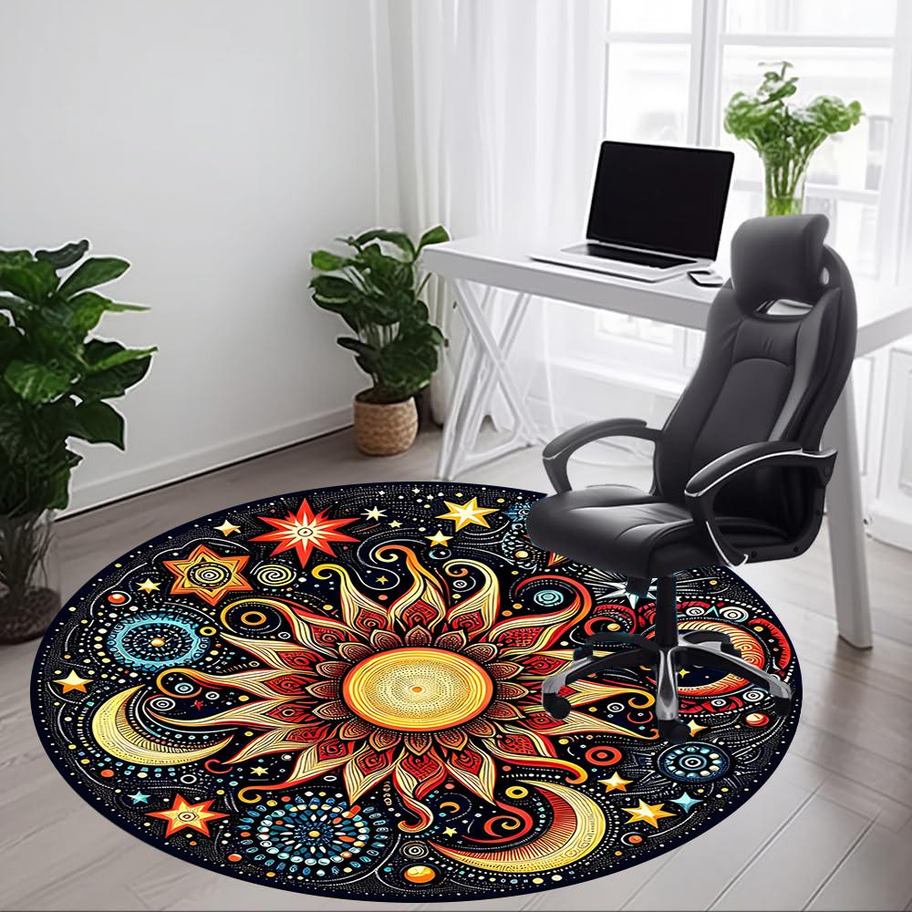 1pc Celestial Mandala Chair Carpet for Office - Indoor Non-Slip Washable Polyester Fiber Carpet, Soft Comfortable Mat For Office Yy250928043