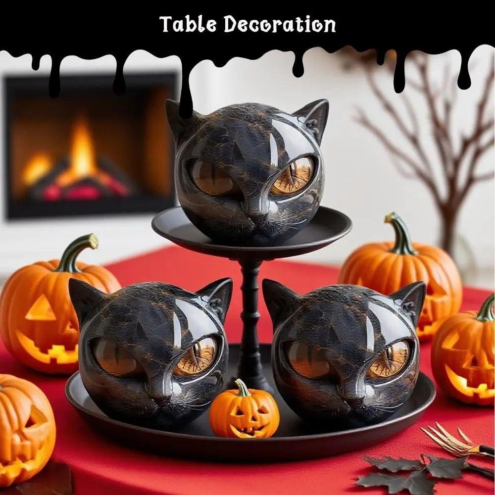 Amber Eyes Black Cat Stone Figurine Resin Hand-Carved Cat Stone  Home Office Decor