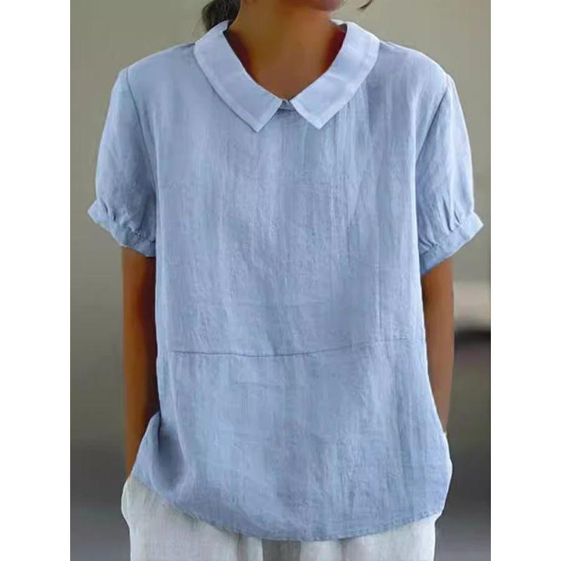 Loose Collar Short Sleeve Shirt for Women Loose Lapel Short sleeve Shirt Women