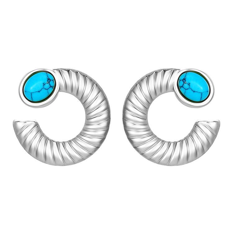 

Retro fashion style stud earrings K gold stainless steel turquoise oil pressure earrings niche high-end earrings