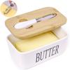 High-quality Ceramic Butter Box with Round Wooden Covers Porcelain Butter Holder  Household