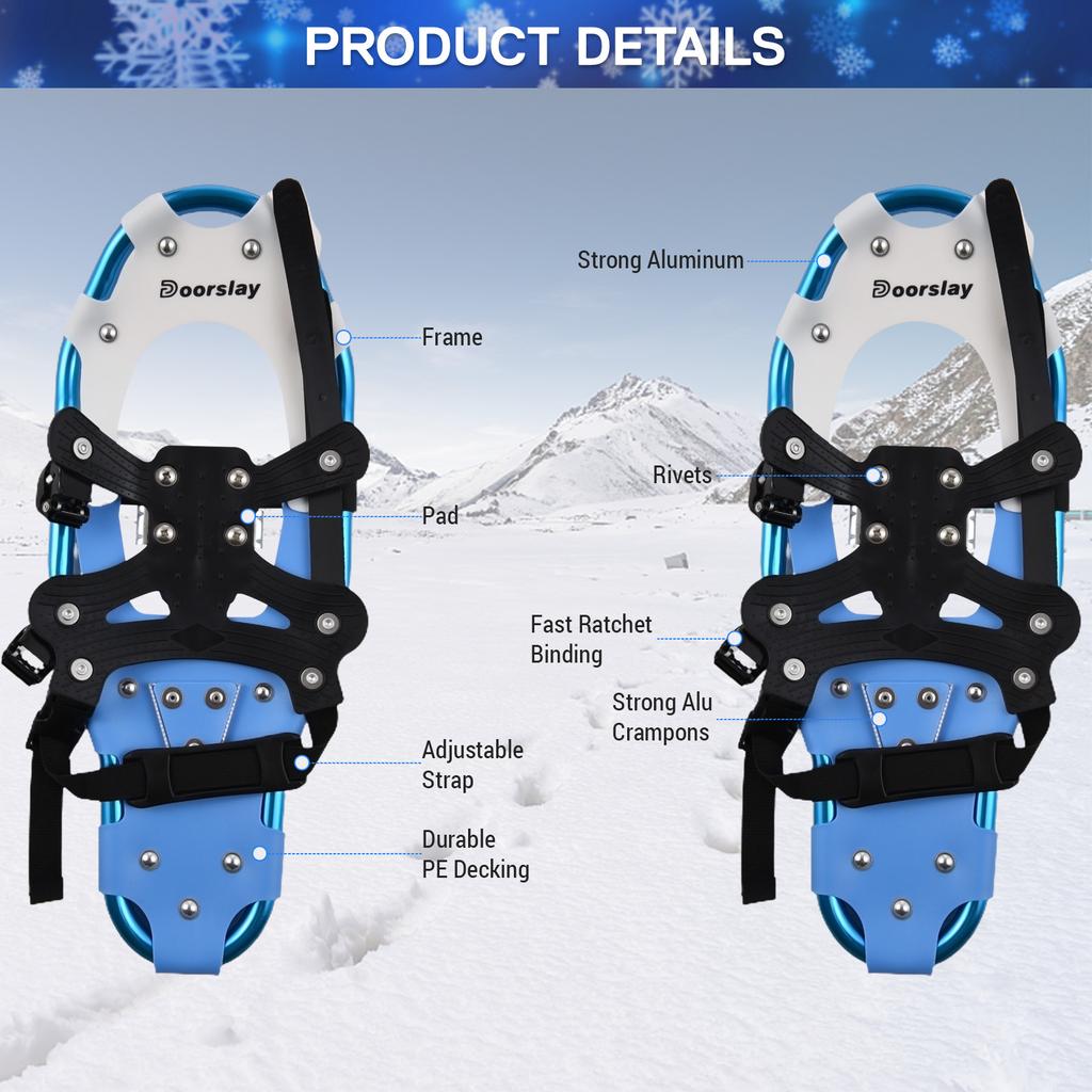 Doorslay Snowshoes and Hiking Poles Set Winter Adventure Gear Mountain Trekking Gear Carry Bag for
