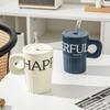 Summer High Value Ins Style Mug with Lid Straw Cup for Girls Ceramic Water Cup Couple Simple Coffee Cup