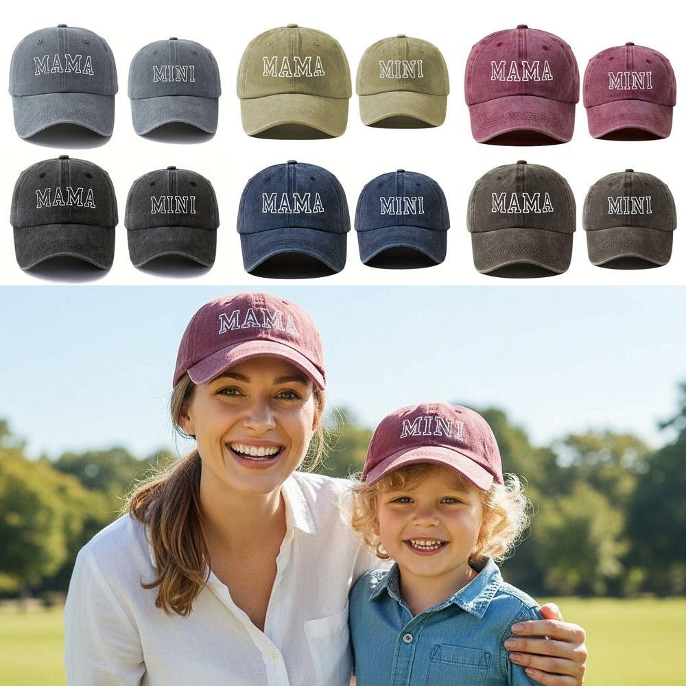 Fashion Washed Cotton MAMA MINI Embroidery Caps Vintage Breathable Baseball Cap Adjustable Outdoor Sunscreen Hats