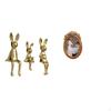 Bunny Family Figurine Sculpture And Ornate Resin Photo Frame Display for Tabletop Cabinet Bookshelf
