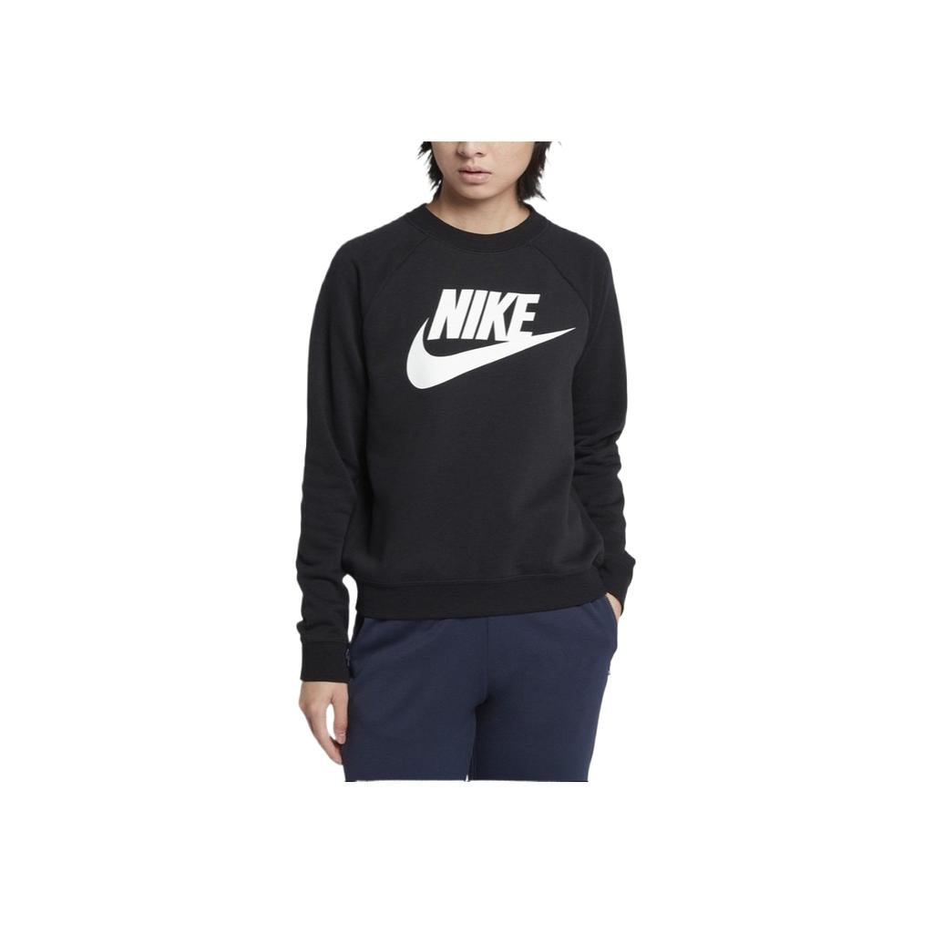 Nike Solid Color Brand Logo Round Neck Long Sleeve Sweatshirt Women tops Black 930906-010