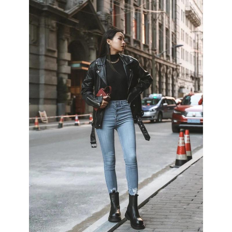 2023 New Women's Motorcycle Leather PU Imitation Leather Loose Jacket Black Jacket