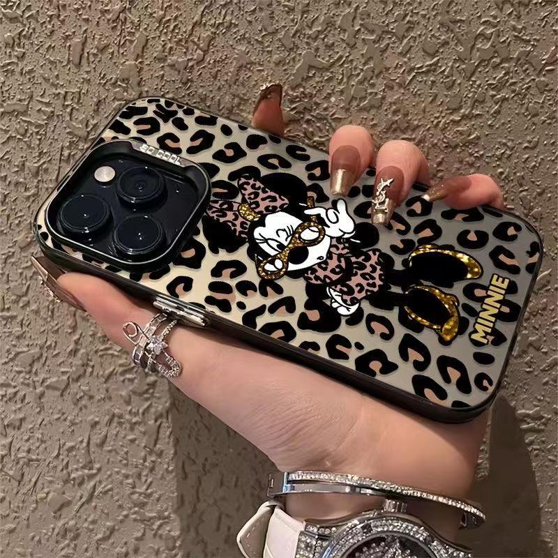 Leopard Print Minnie Case for Apple iPhone 15 Pro Max - Cartoon, Cute, High-end Cross-border Design