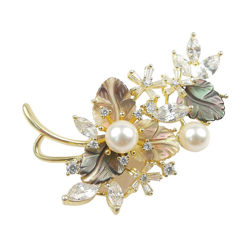 Elegant Pearl & Zircon Rose Brooch Corsage