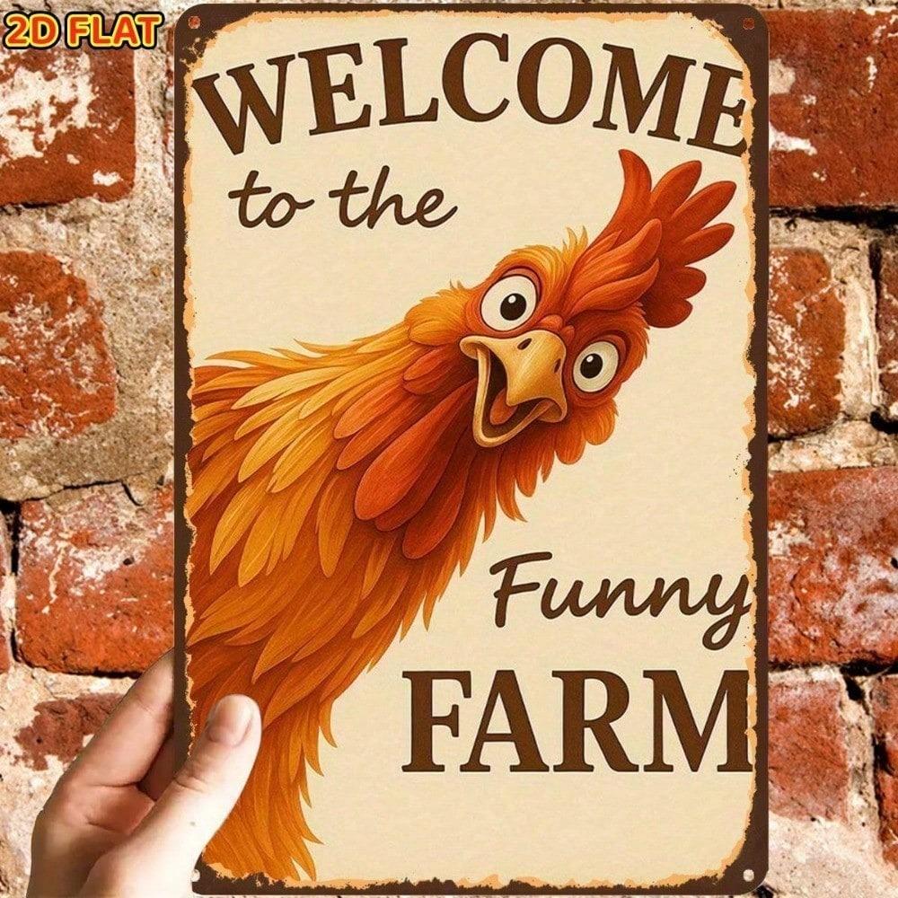 Retro Farm Chicken Metal Sign, Humorous Poultry Wall Art, Pre-Drilled Tin Plaque for Indoor/Outdoor Home Decor