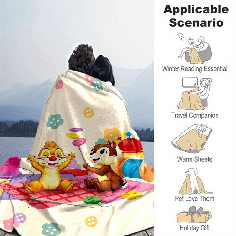 1pc, Disney Chip & Dale Throw Blanket Cute Cartoon Animal Decorative Blankets for Friends, Home Décor, Couch Cover, Travel, Camping, Car