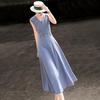 Elegant Lyocell V-Neck Sleeveless A-Line Dress