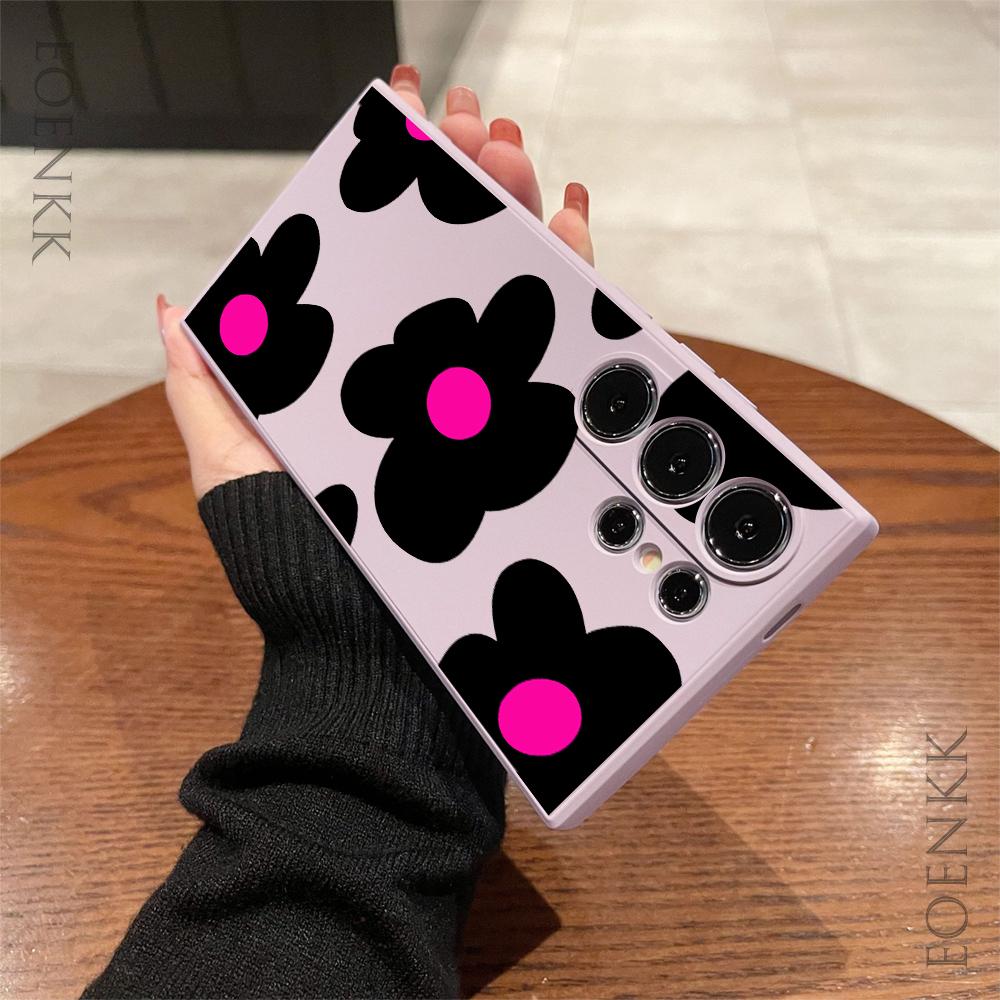 Black Flower Printed Phone Case For Samsung Galaxy Note 10 20 Lite S25 S24 S23 S22 Plus S21 S20 Ultra FE Plus 5G Anti-fall Cover