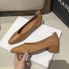 Leather single shoes thick heel 2025 new versatile fairy wind ladyshoes shallow mouth middle heel size women's shoes grandma shoes versatile