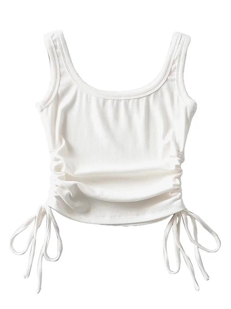 New Arrival Girls Casual Solid Colour Two Side Drawstring Vest Folds Shirring Sexy Tank&Camis