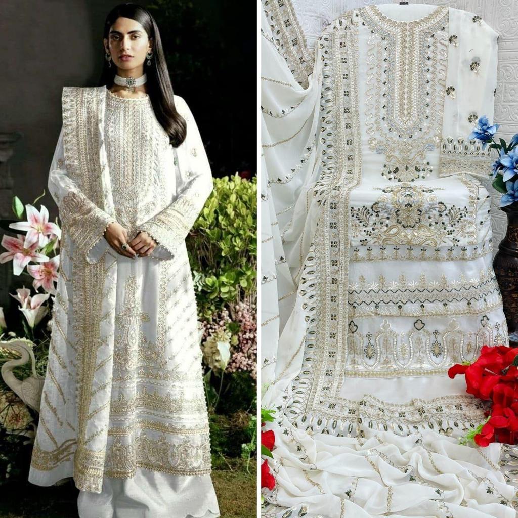 Heavy Pure Fox Georgette With Heavy Embroidered Very Beautiful Design And Sequence Work High Quality Material |Semi Stitched