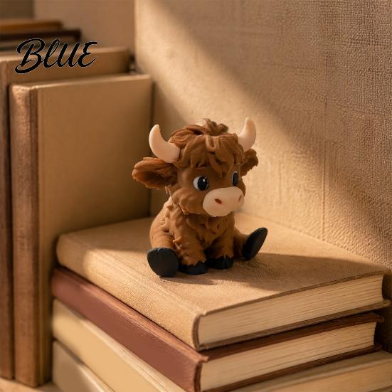Animal Statue for Office 3D Printed Highland Cow Figurines Cartoon Sitting Sculpture Cute Novelty Gifts Children Ornament Desk Decoration Creative