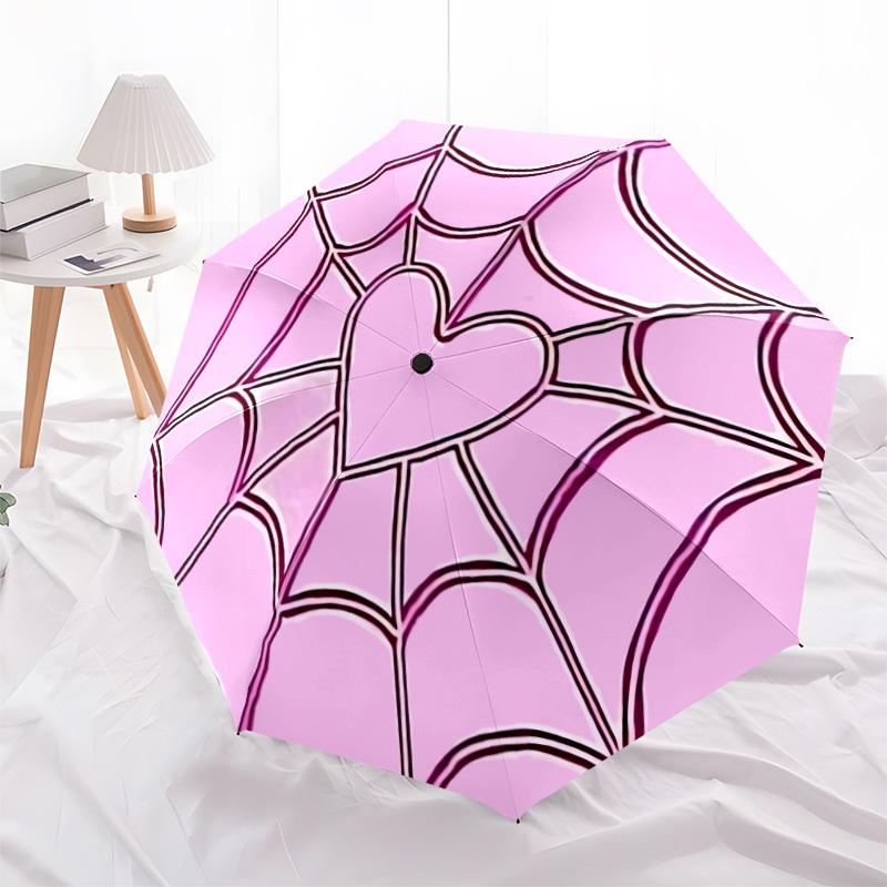 1pc Spider Web Heart Automatic Folding Umbrella - 8-Rib Compact Travel Umbrella Durable & Portable for Outdoor Use, Perfect Gift047