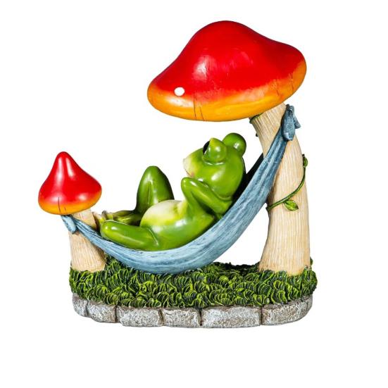 Mushroom Hammock Frog Figurine Garden Frog Statue Lying Frog Ornament for Balcony Yard Art Indoor Desk Decoration