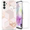 Protective Case - Samsung - Galaxy A35 5G - Silicone - Pink Marble Pattern - 2 Tempered Glass