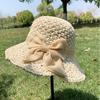 New summer small fresh sun hat straw hat women's small bucket hat simple bow versatile sun hat
