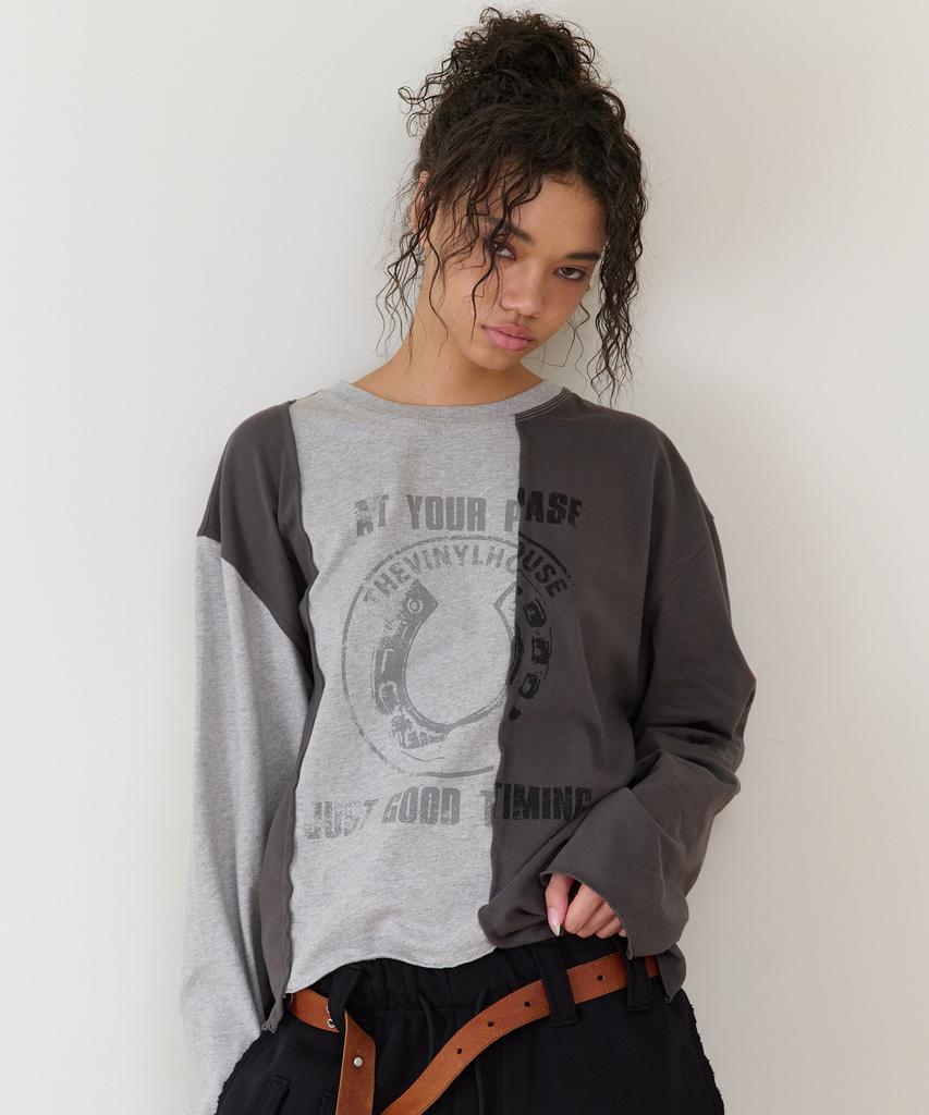 THEVINYLHOUSE Block Unbalance Ls Tee(W) Gray