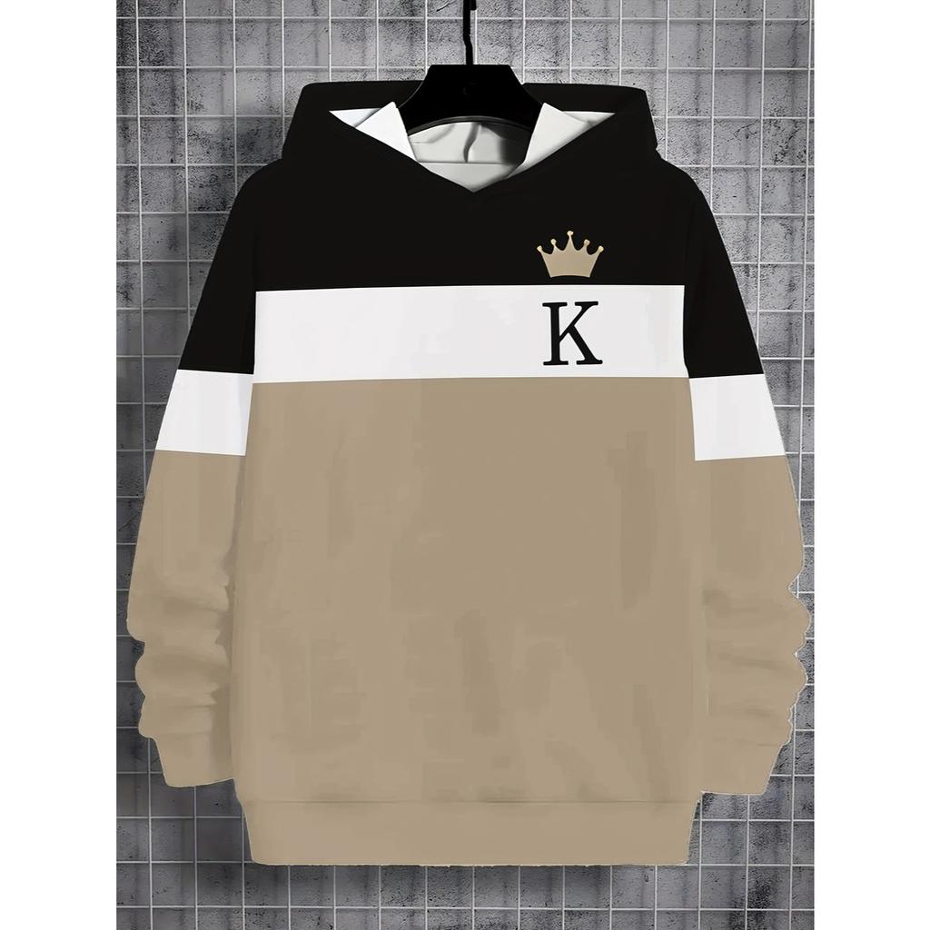 3D printed casual pullover for boys in spring, autumn, and winter, long sleeved sportswear for boys outdoors