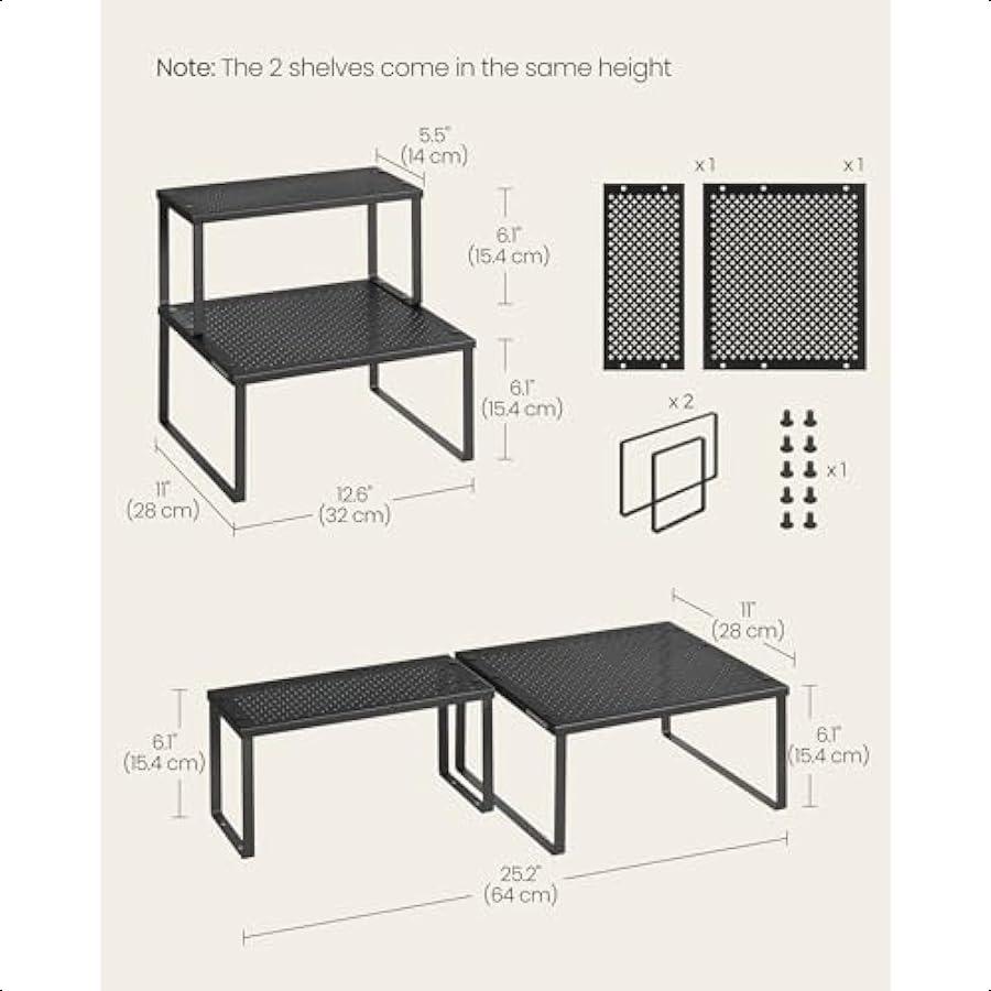 Spice Racks Set of 2 Metal Cabinet Shelf Organizers Countertop Organizers Shelf Risers Stackable Expandable Ink Black UKCS005B0