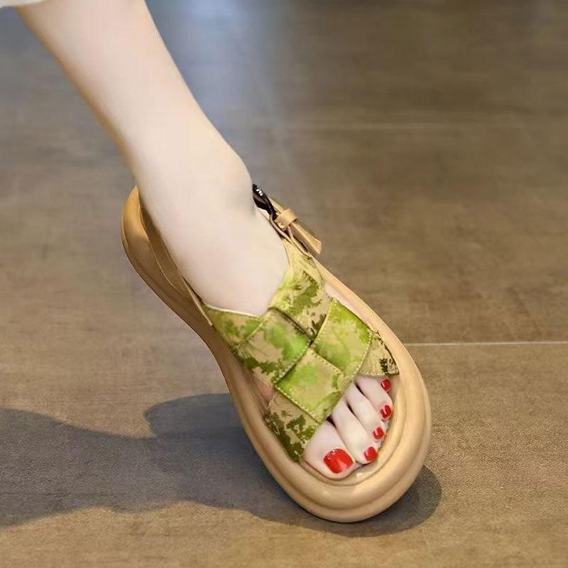 

Красивые босоножки на платформе, женская летняя юбка 2025 года, новые повседневные римские пляжные туфли в китайском стиле 40 зелёный