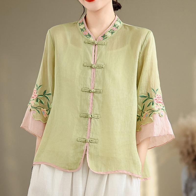 Casual Loose Blouse Shirt Women Clothes Summer Cotton Linen Ladies Tops Tee Blusas Vintage Embroidery Woman Shirt Camiseta Mujer