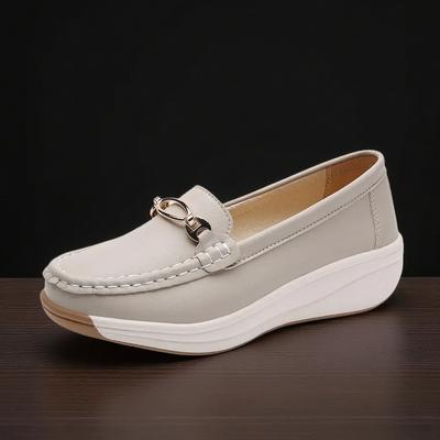 Scarpe Donna in Vera Pelle Primavera Autunno Suola in Tendine di Bue Comodo Tacco Basso Stile Casual Colore Puro Suola in Gomma Mocassini