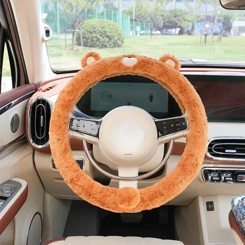 Universell Winter Warm Weich Plüsch Cartoon Bärenohr Auto Innenraum Auto Lenkradabdeckung Handgriff Abdeckung Auto Innenraum