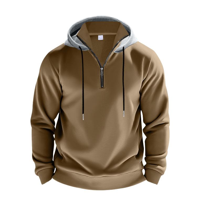 Cross-border Autumn and Winter New Men's Clothing Fleece Hooded Sweater Stand-up Collar Half Zipper L European Size Cross-border Sports Men's Sweater