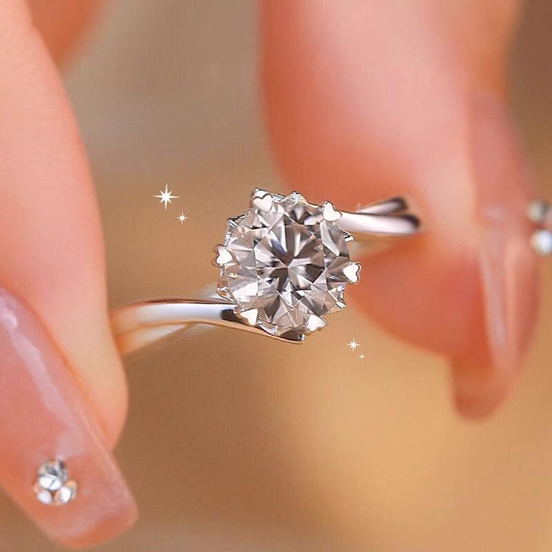 S925 Sterling Silver Moissanite Heart Snowflake Twist Proposal Ring - Elegant, Versatile, and Stylish Jewelry Adjustable Open Size