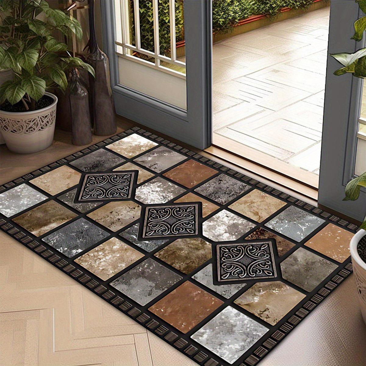 Black and white lattice crystal velvet floor mat, entrance door mat, holiday decorative floor mat 40*60cm (crystal velvet)