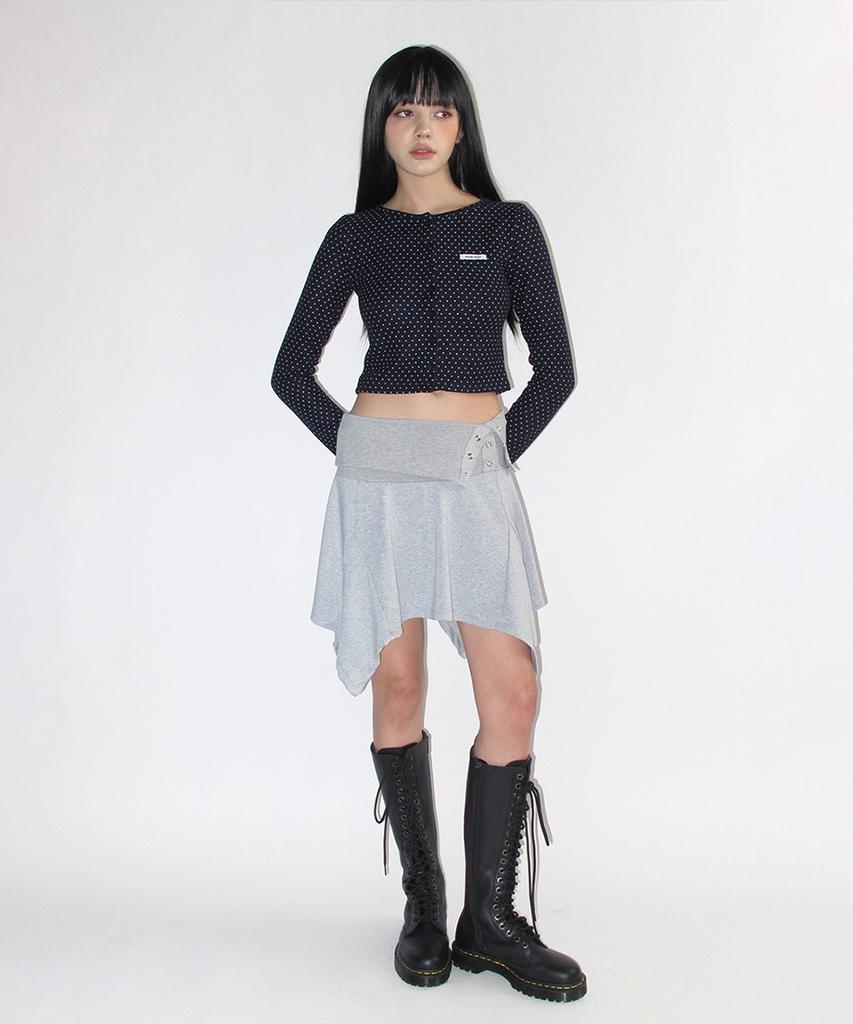 Crank Rollover Snap Flare Skirt_Melange Gray