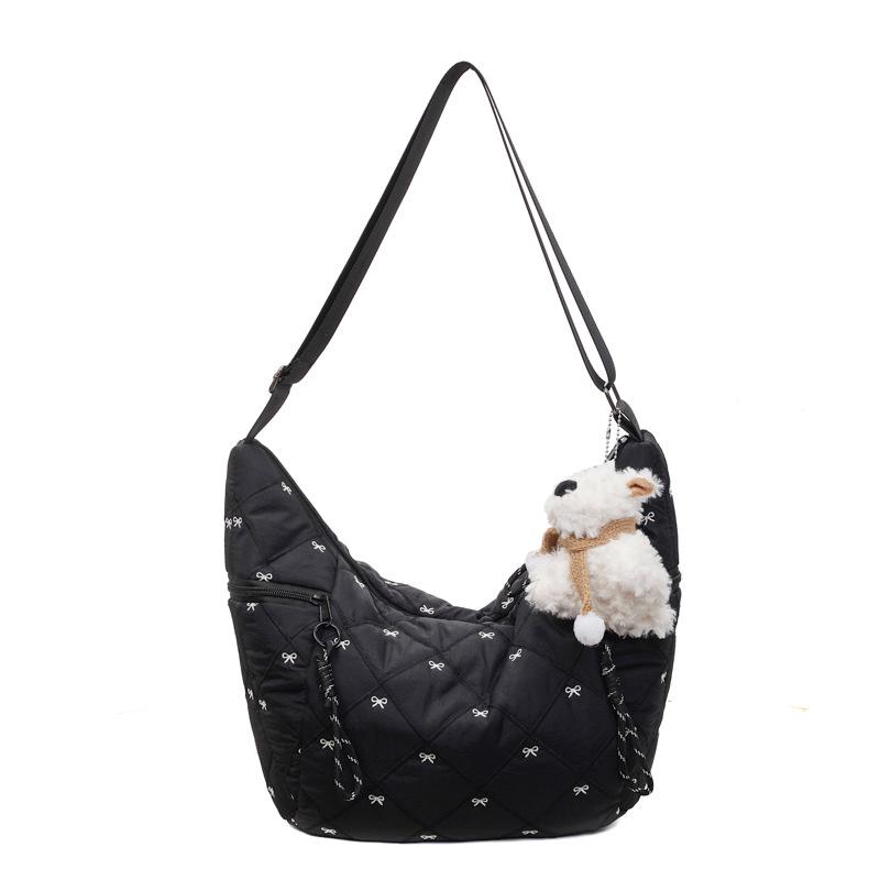 

Autumn/Winter Lightweight Large-Capacity Bow Handbag with Diamond Pattern for Women – Shoulder/Crossbody Lazy Style Excludes pendant чёрный