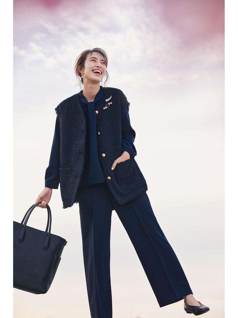 B:MING LIFE STORE by BEAMS Women's Georgette Bowtie Blouse (S-L) Navy Medium