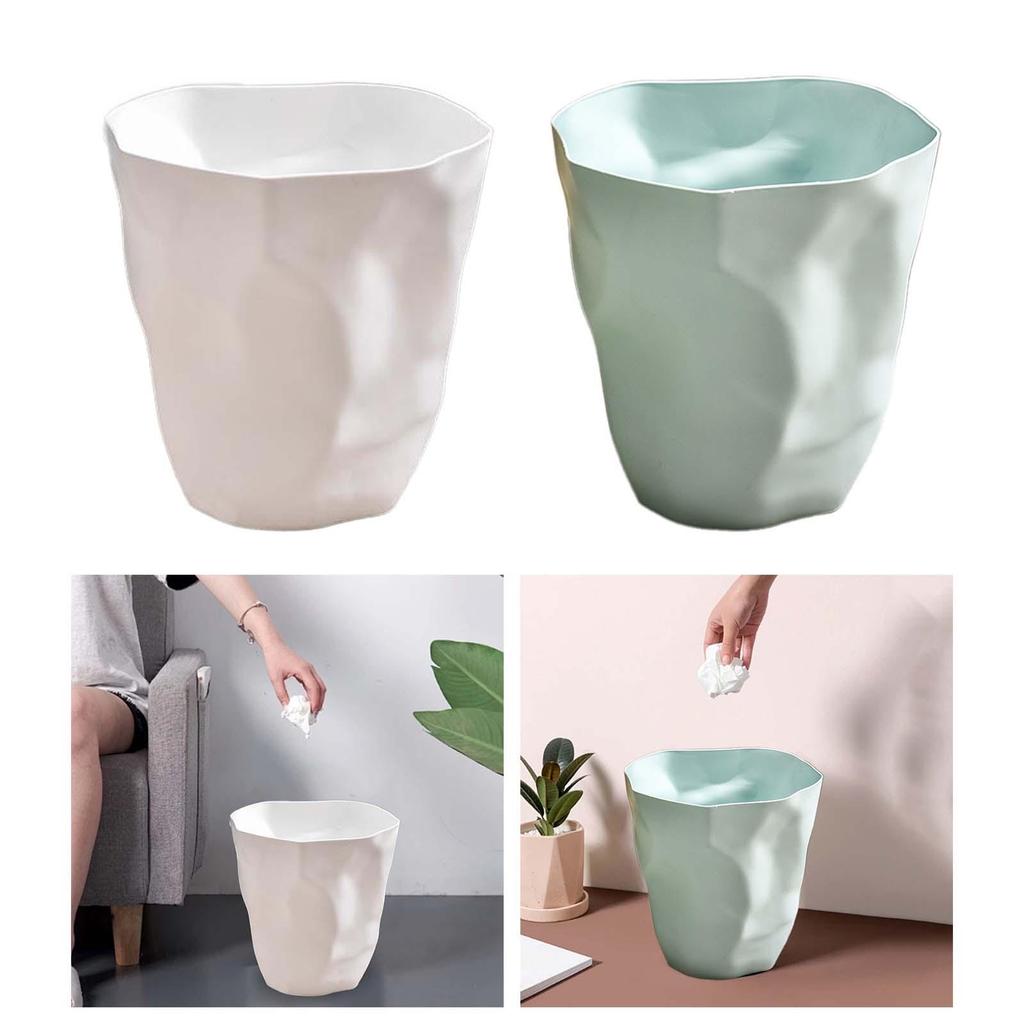 Round Waste Bin Dustbin Bucket Wrinkle Trash Can Garbage Bin Wastebasket for Dormitory Washroom Bedroom Toilet Household