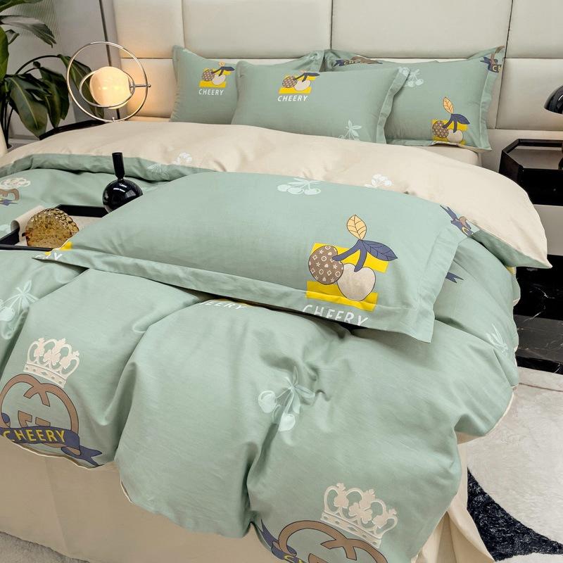 Vierteiliges Set aus Bettwäsche aus reiner Baumwolle, Bettbezug, Bettwäsche, dreiteiliges Bettlaken-Set für den Schlafsaal