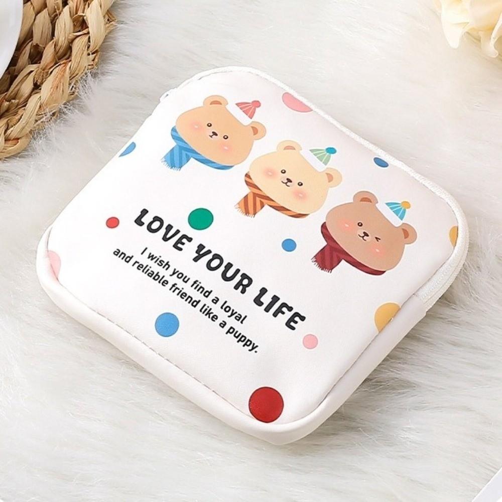 New PU Sanitary Pads Bag Large Capacity Multipurpose Coin Purse Mini Data Cables Organizer