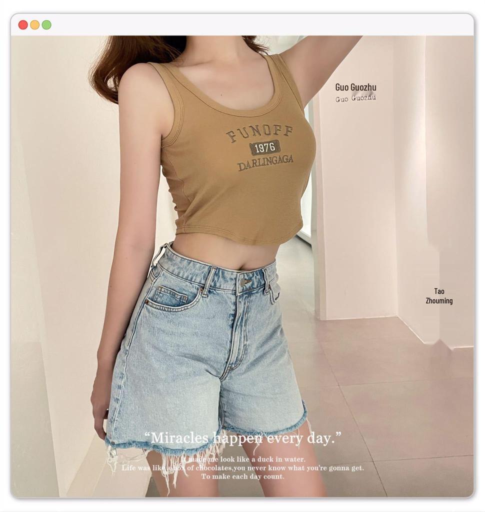 Baumwoll-Camisole-Weste im koreanischen Stil 1976 mit festem Brustpolster