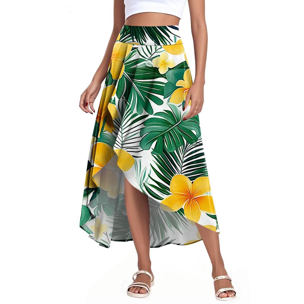 Women's Fashion Casual Printed Slit Ruffle High Waisted Fluttering Shorts Skirt