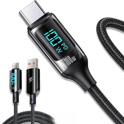 Cavo con display digitale da 100 W, cavo dati USB di tipo C intrecciato in nylon per ricarica rapida per iPhone 15 Pro Max, Xiaomi Huawei Poco Samsung