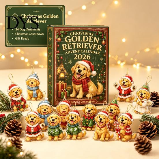 Cute Animal Collection 24 Days Christmas Advent Calendar with 2D Acrylic Dog/Cat/Cow/Duck/Flamingo Tree Hanging Decor Ornaments, Decorations