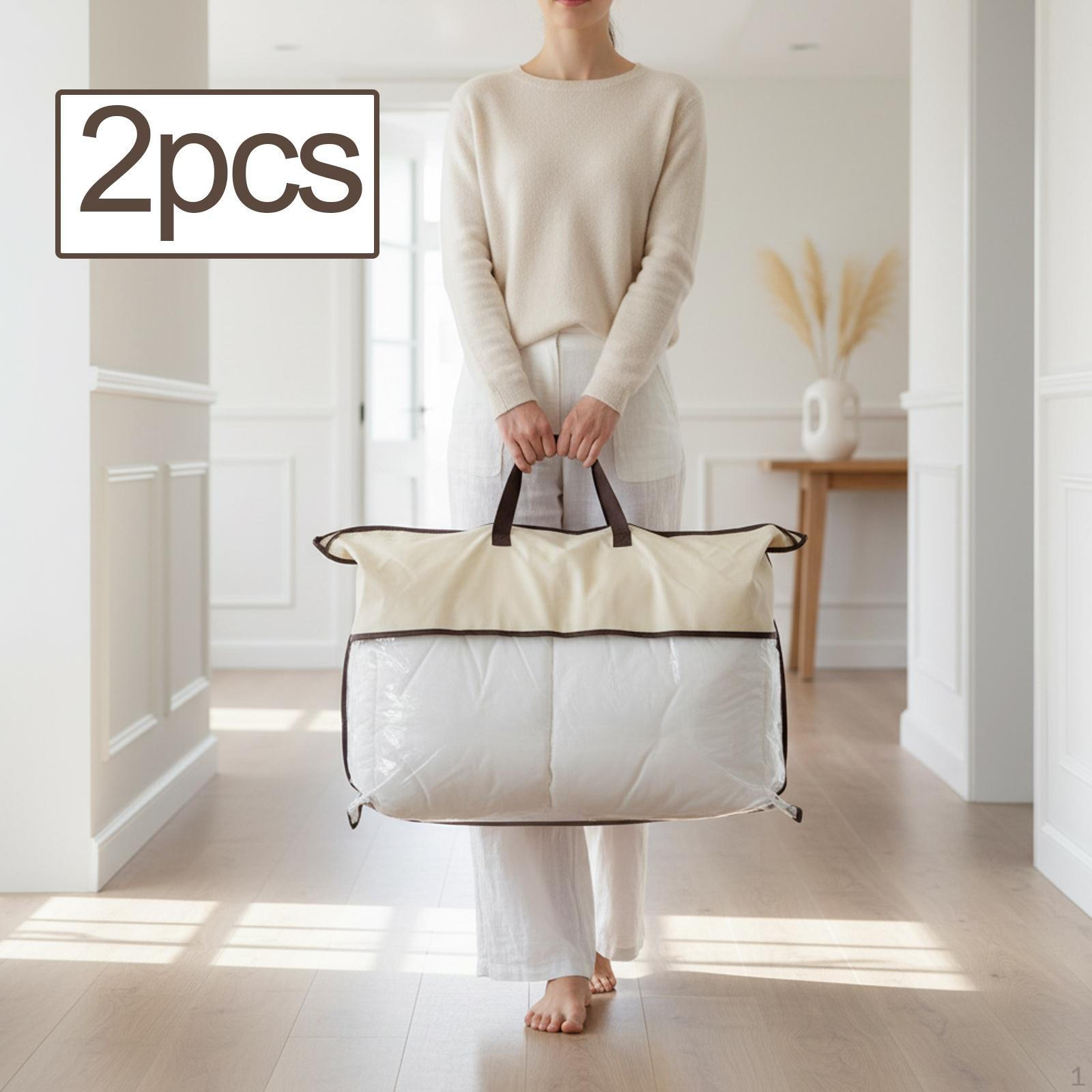 2 Pieces Pillow Storage Bag Handbag Versatile Dustproof Tote Travel Packing Organizer for