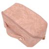 Make Up Cosmetic Bag PU Leather 180 Degree Opening Large Capacity Multi Functional Divider Flat Makeup Bag Pink