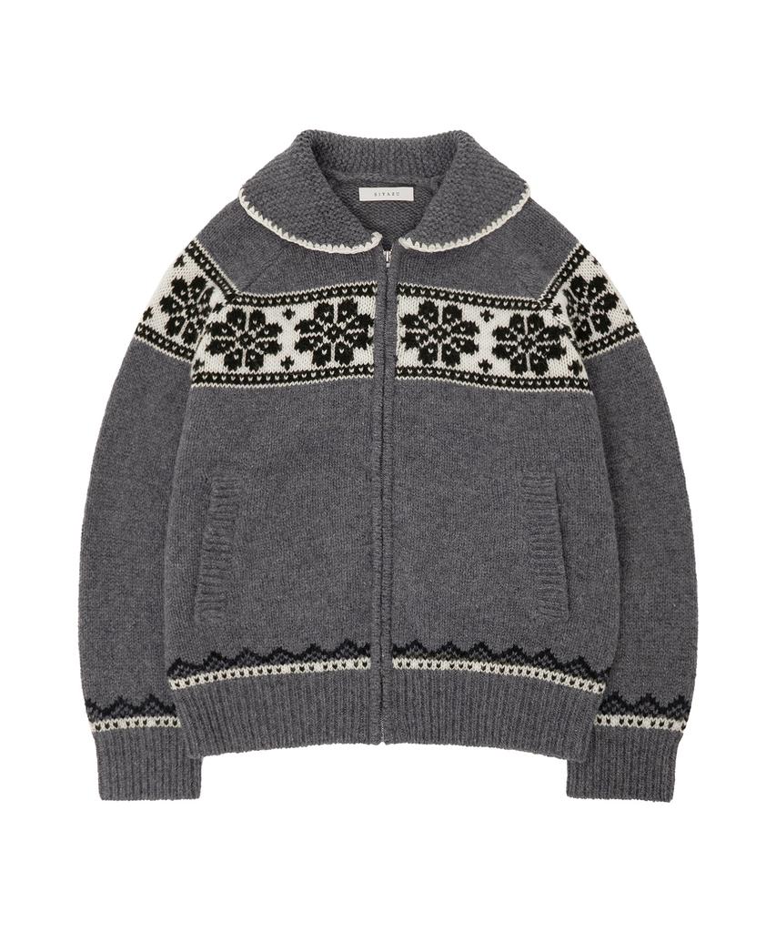 Siyajyu Sikn2163 Flower Jacquard Knit Zip-Up_Melange Gray
