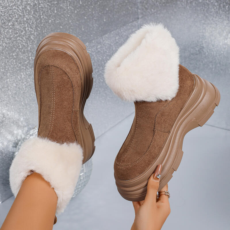 Chunky Platform Fluffy Fur Ankle Boots Women  Winter Non Slip Thick Bottom Suede Snow Boots Woman Furry Short Booties